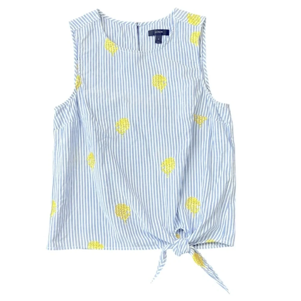 J. Crew Embroidered Pineapple Side-tie Striped Sleeveless Top Size 2 - Picture 3 of 11